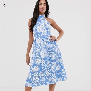 ASOS Design blue floral halter midi skater dress